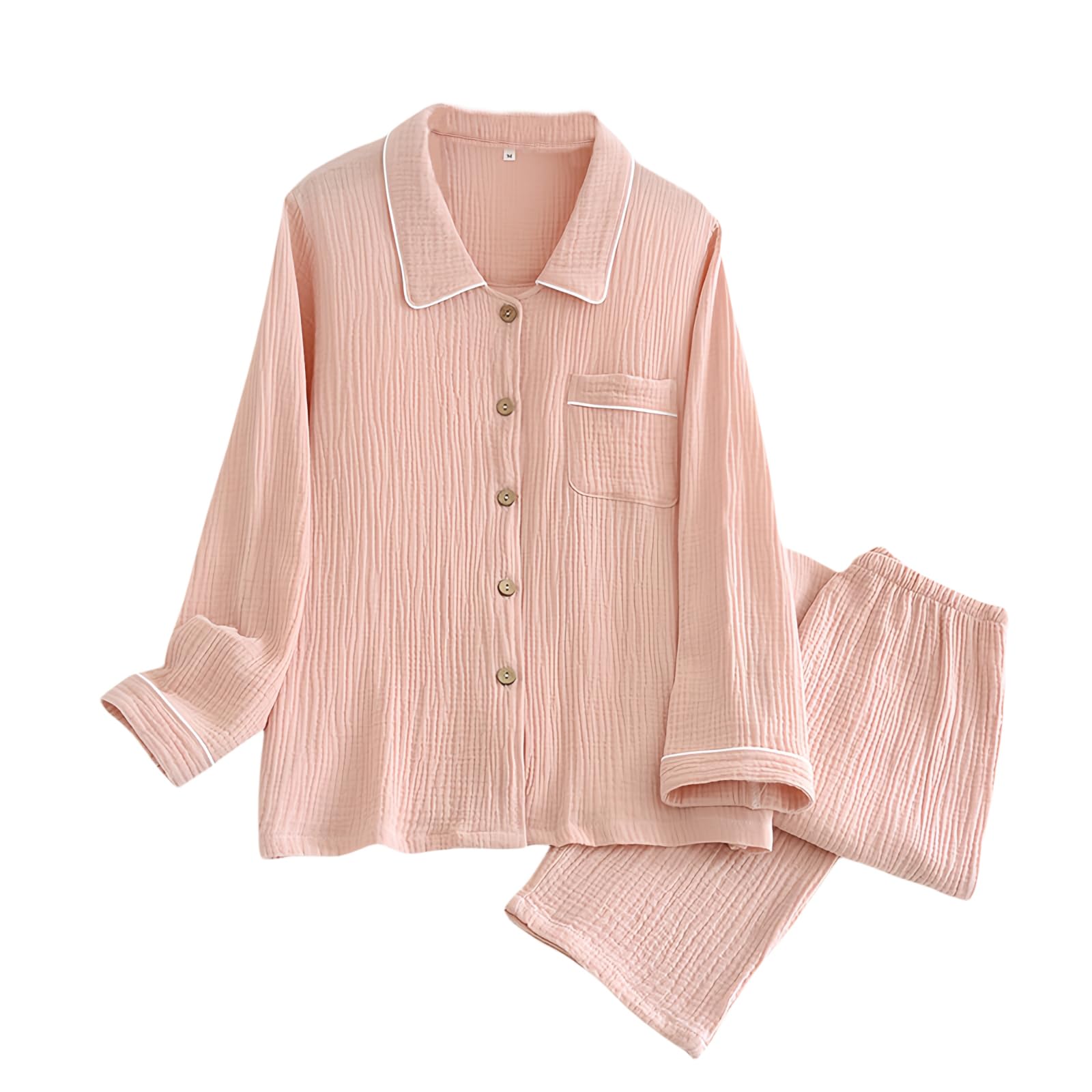 

GDenFrog Double Gauze Long and Size for and Winter Women s Pajamas, Loungewear, Sleeves, 100% Cotton, Breathable, Skin-Friendly, M, Pink, Spring,