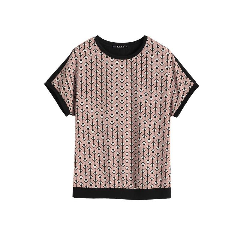 Ny sommar-t-shirt med kort ärm för kvinnor som täcker magen, damtröja för medelålders mamma, fladdermusärm, lös topp