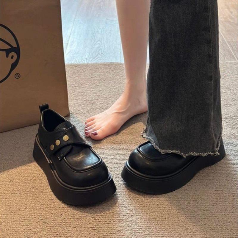 New Heightening Small Leather Shoes Femininity Single Shoes Autumn Mary Jane Black Thick Sole