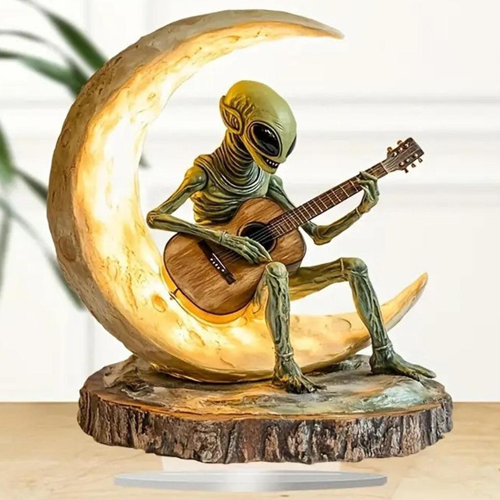 Alien Figurine Decor Boho Decor Alien Statue Alien Figure Desk Decor Garden Decor Collectible Figurines Acrylic Moon Guitarist