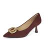 Pointed head shallow mouth high heels suede temperament elegant 2025 early spring new metal buckle professional work single shoes women