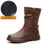 2024 Women's British Style Flat-Sole Velvet Mid-Length Martin Boots for Autumn and Winter