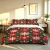 Christmas Duvet Cover Set 3Pcs Red Green Plaid Snowflake Print Soft Microfiber Bedding with Pillowcases Bedroom Decor