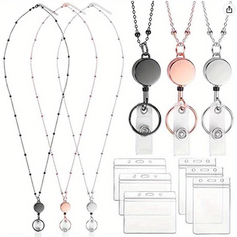 Retractable Badge Reel Lanyard ID Card Holders Chain Necklaces Keychain Clip for Women Men Employee Wholesale