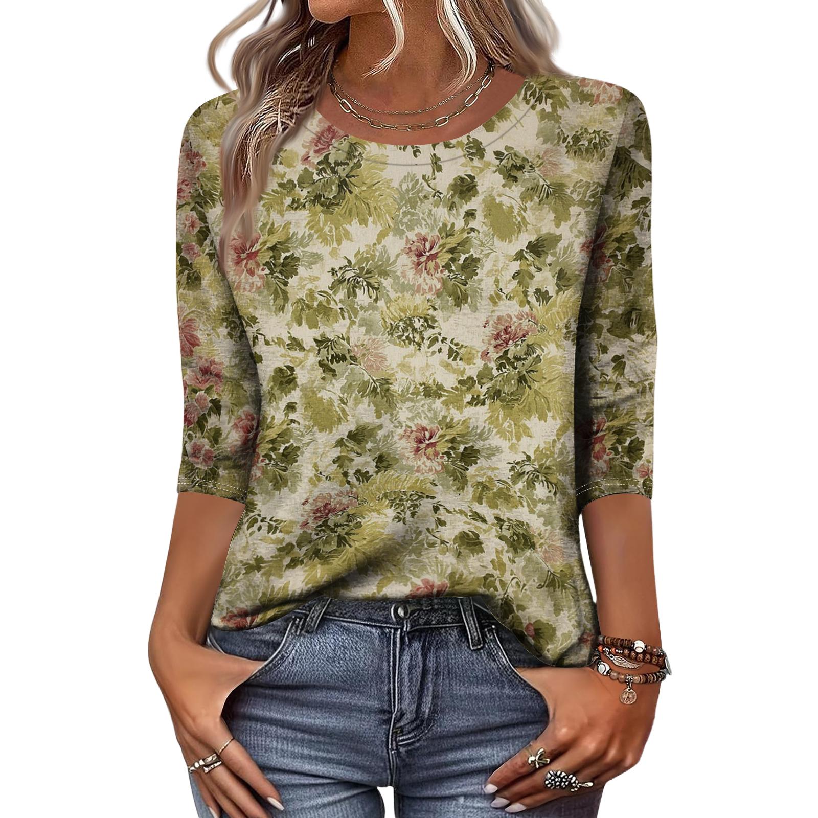 

Женская модная повседневная свободная футболка с круглым вырезом и рукавами 3/4 с принтом, женский топ XXL