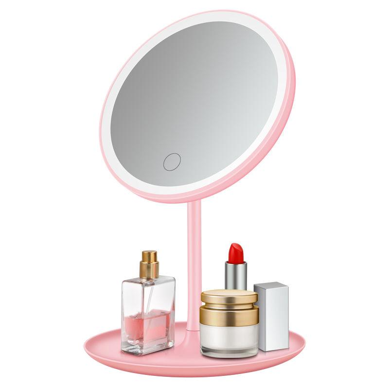 Makeup Mirror with Light Stand Type Supplementary Light Small Mirror Portable Small Dressing Mirror for Dormitory Desk