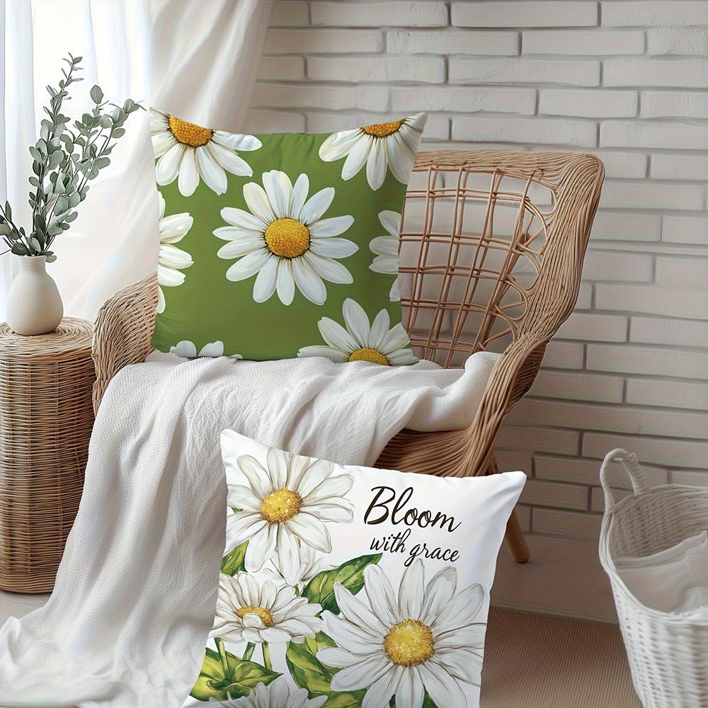 Daisy Hello Spring Floral Pillowcasebedroom Sofa Decorative Cushion Cover With Zipper Soft Cushion Cover