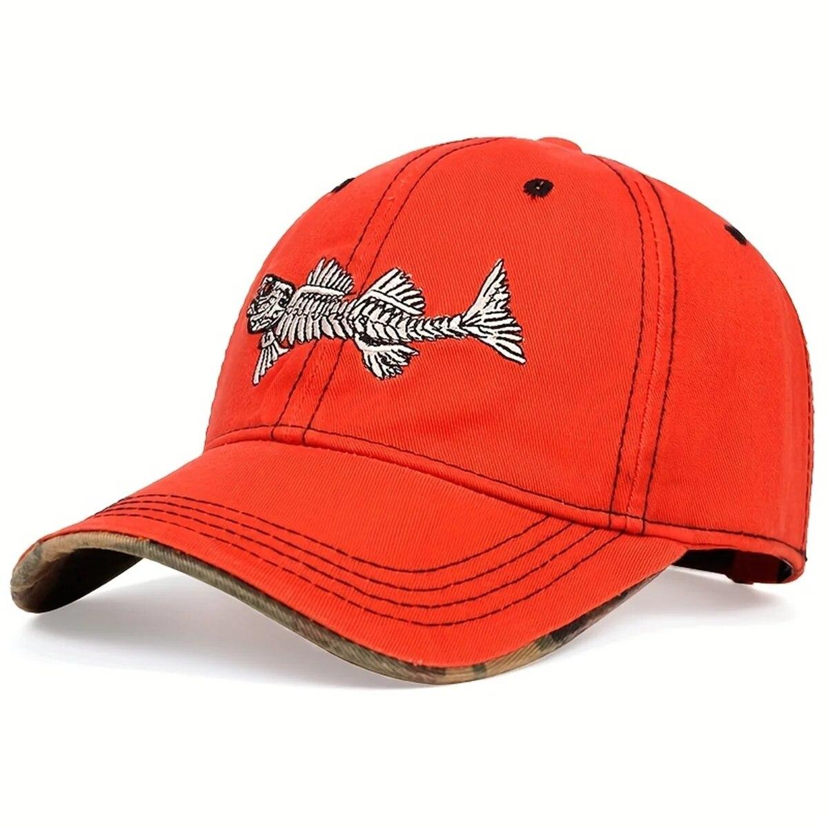 

Unisex Fish Bone Embroidery Baseball Caps Spring and Autumn Outdoor Adjustable Casual Hats Sunscreen Hat помаранчевий