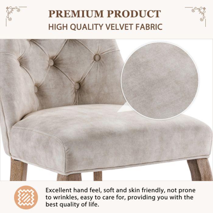 Chaise de salle à manger - MUVOE - Velours beige clair - Lot de 2 - Structure en bois massif - 4 places