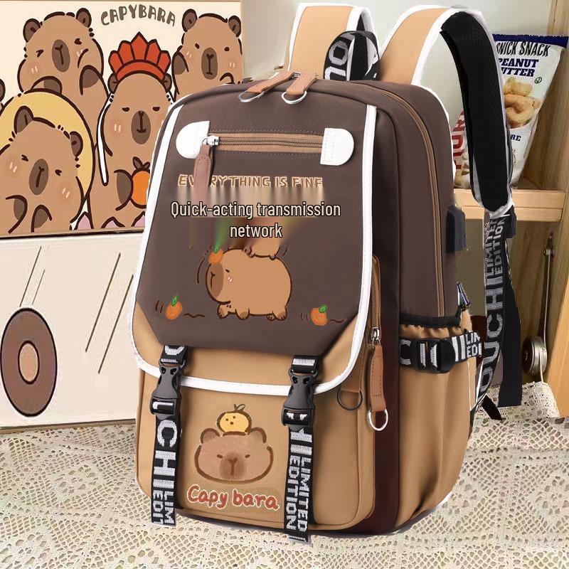 Capybara Backpack: Cute, Funny, Large Capacity, Stain-Resistant, Multifunctional for Middle School Girls