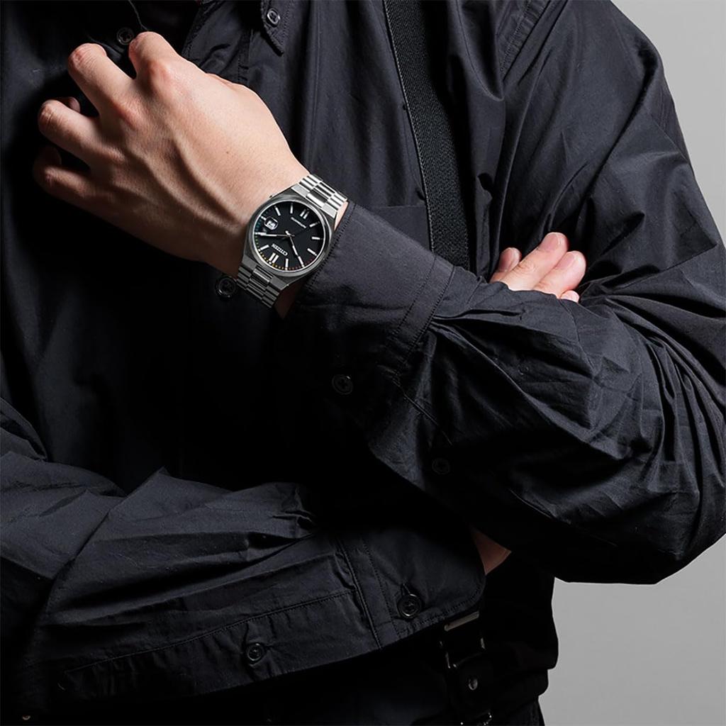 CITIZEN TSUYOSA Collection AUTOMATIC Watch Black with Sapphire Rainbow Overseas Model Men's NJ0151-53E, Crystal, Indexes, Silver, [Used]