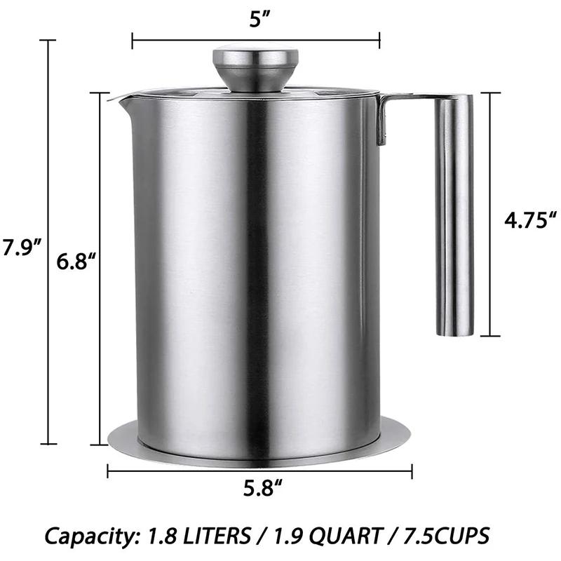 304 Stainless Steel Grease Strainer Container Large Oil Storage Pot Grease Keeper with Lid and Handle Kitchen Cooking & Frying