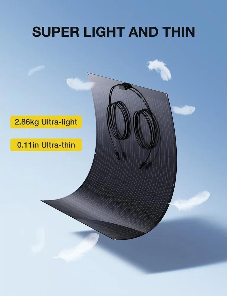 Painel Solar Flexível de 480W (2×240W) Módulo Solar Monocristalino, Revestimento ETFE, para RV, Caravana, Barco, Telhado,