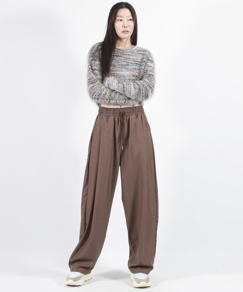 Deumakeu Stripe Chicano Wide One-Tuck Pants -Brown