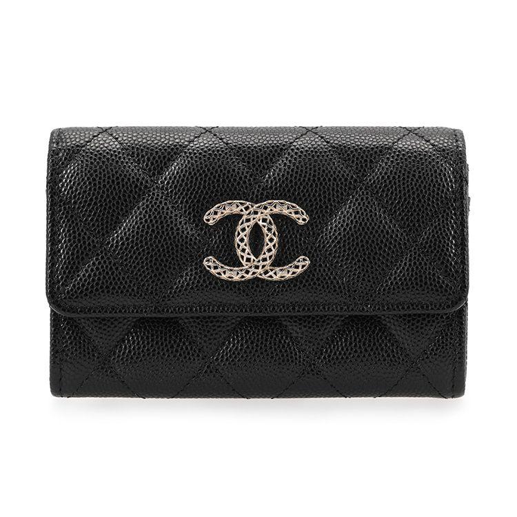Chanel 23P Hollow Logo Snap Closure Quilted Litchi Grain Leather Wallet Women wallet Black AP3187-B10218-94305