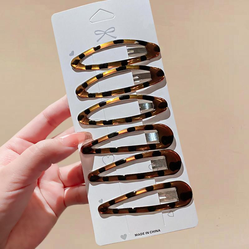 

6 шт./уп. Геометрические леопардовые однотонные заколки-клипсы из сплава для волос-невидимок, овальные заколки-капли для волос, головные уборы для женщин и девушек кофейный