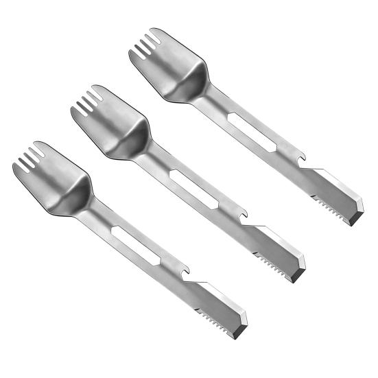 1/2/3Pcs 10-in-1 Multifunction Spoon Stainless Steel Fork Spoon Cutter Peeler Bottle Can Opener Sawteeth Spreader Pry Tools Outdoor Camping