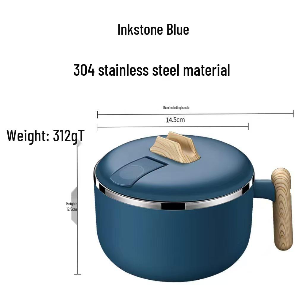 304 Stainless Steel Large Capacity Instant Noodle Bowl with Lid and Heat Preservation for Dormitory or Lunch.