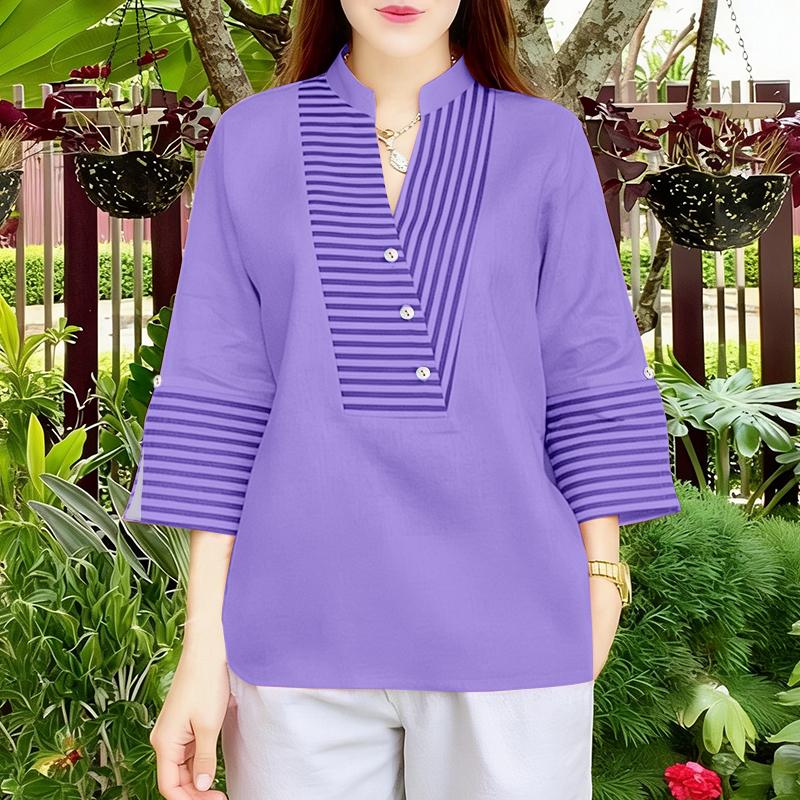 

ZANZEA Жіноча повсякденна блузка з V-подібним вирізом, рукавом 3/4, вільного крою в смужку 5XL фіолетовий