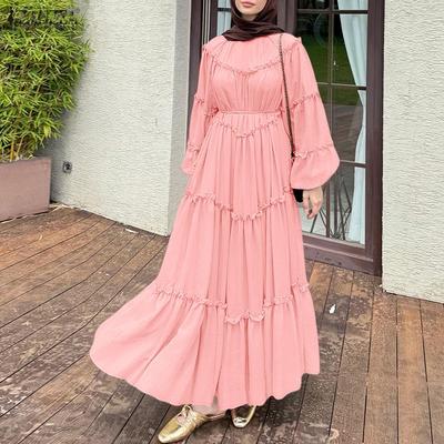 Women Muslim Casual Round Neck Loose Long Sleeve Dress