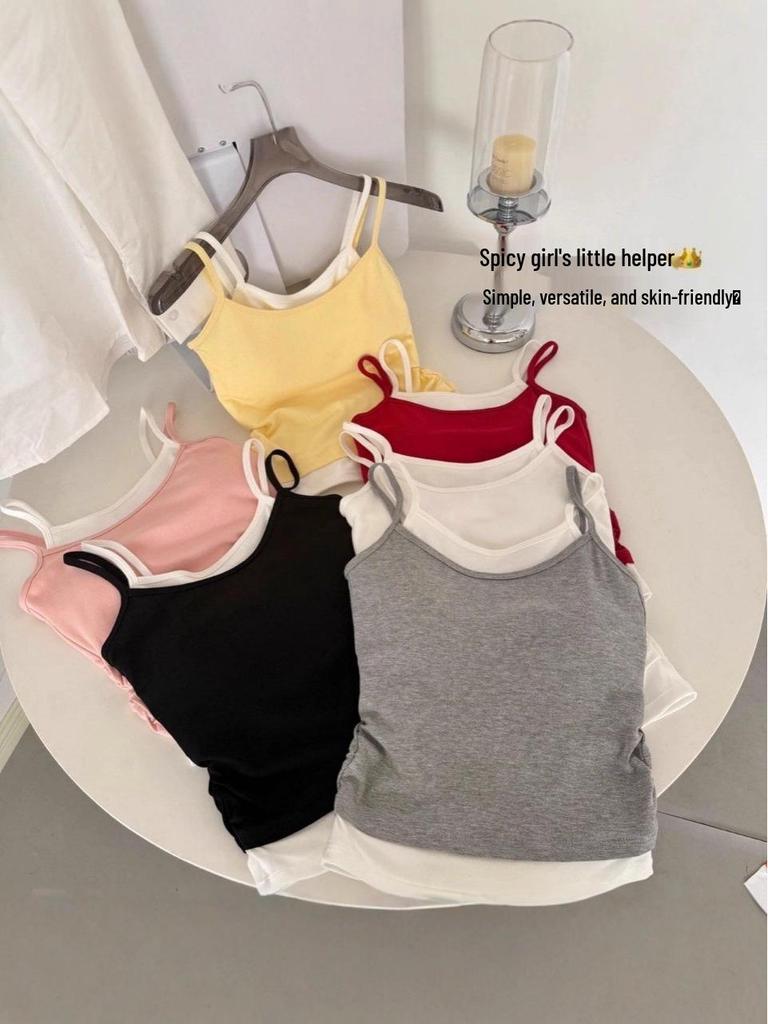 Korean-Style Girlish Camisole Vest with Pleated Inner Layer and Chest Pads