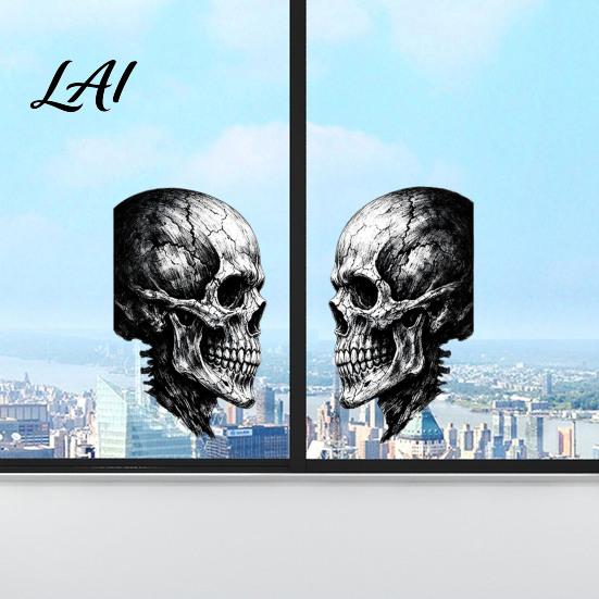 Sunproof Decorative Glass Stickers Halloween Skull Static Window Sticker Realistic Skeleton Decal Waterproof PVC Clings Retro Art Mural for