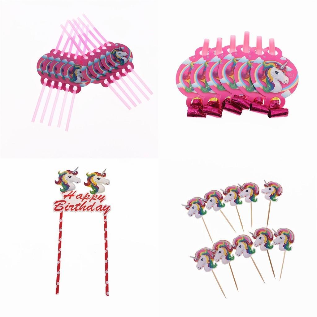 Magical Unicorn Kids Birthday Party Supplies Featuring Colorful Plates Cups And Banners