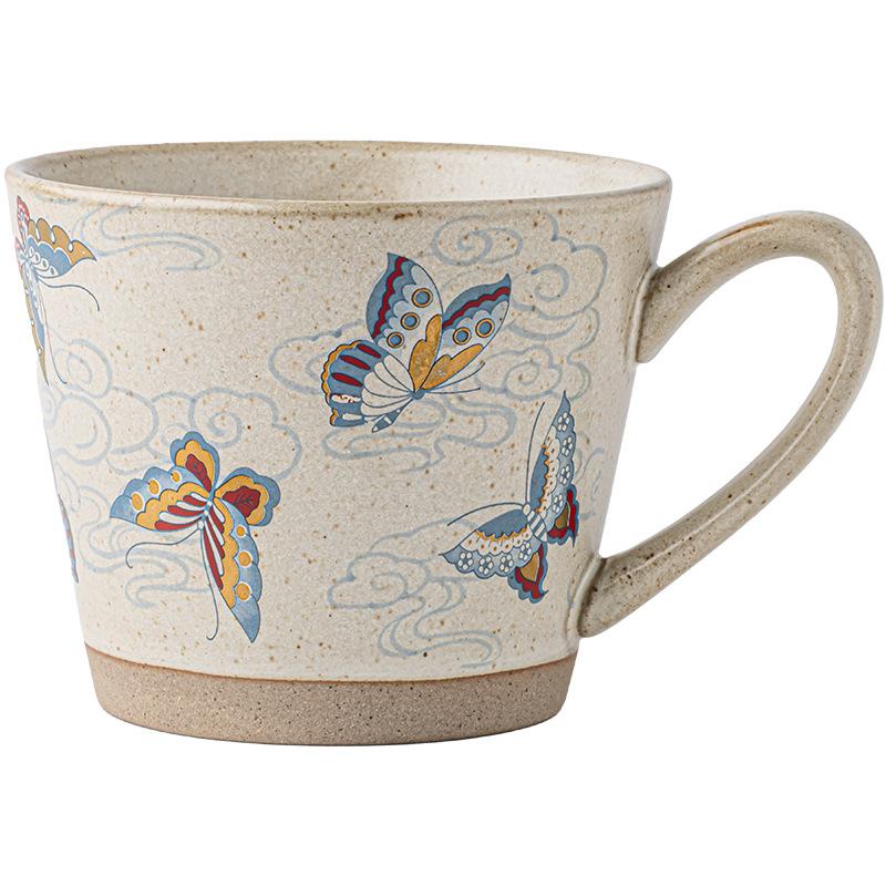 Colorful Butterfly High-End Mug Coarse Pottery Coffee Cup Creative Latte Cup Beautiful Cup Souvenir Export