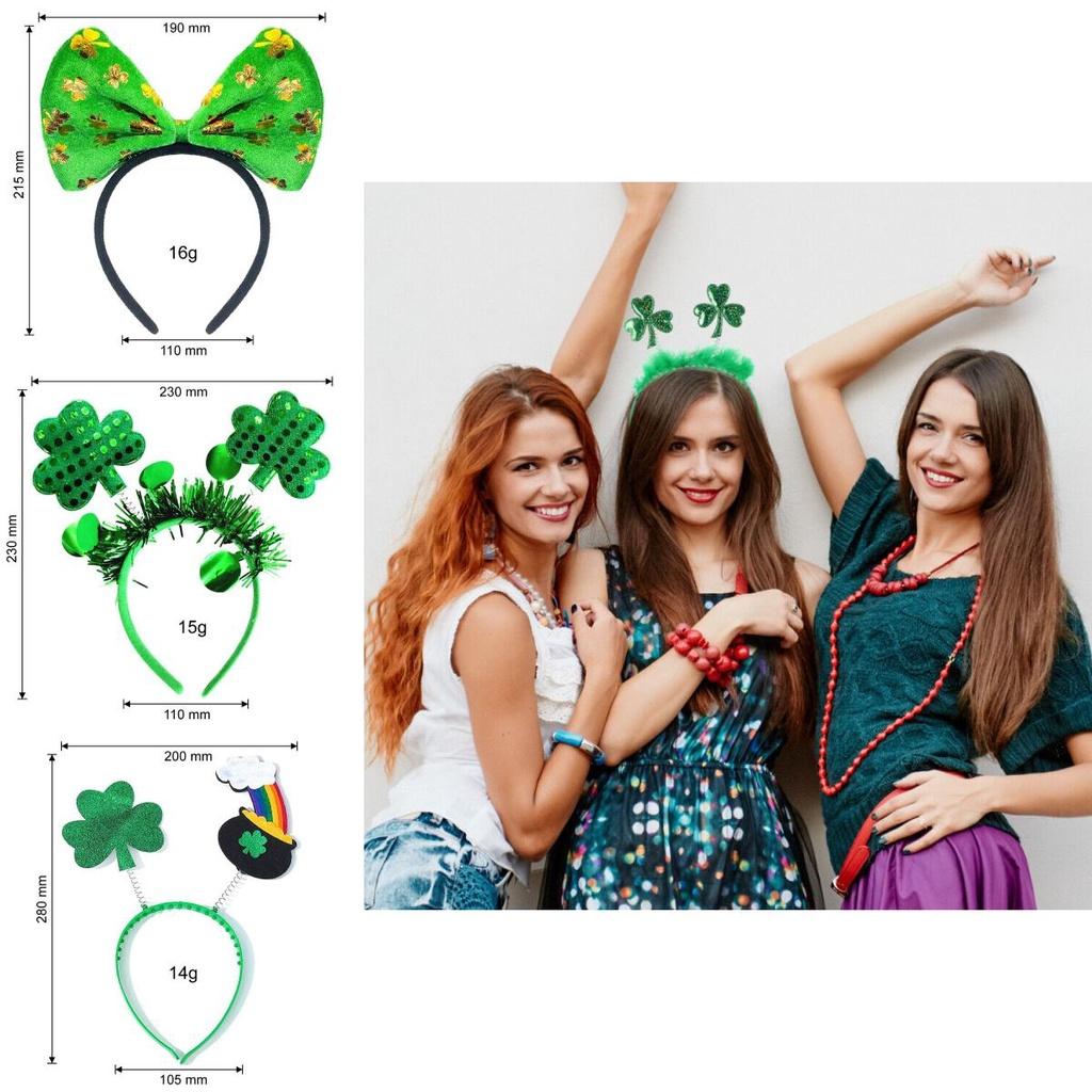 St. Patrick's Day Green Clover Hair Band Elf Hat Headband Set
