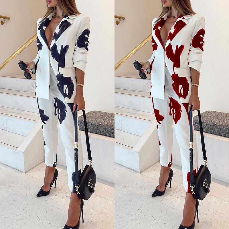 

European & American Women s Retro Print Fashion Suit Set X-Large чёрный