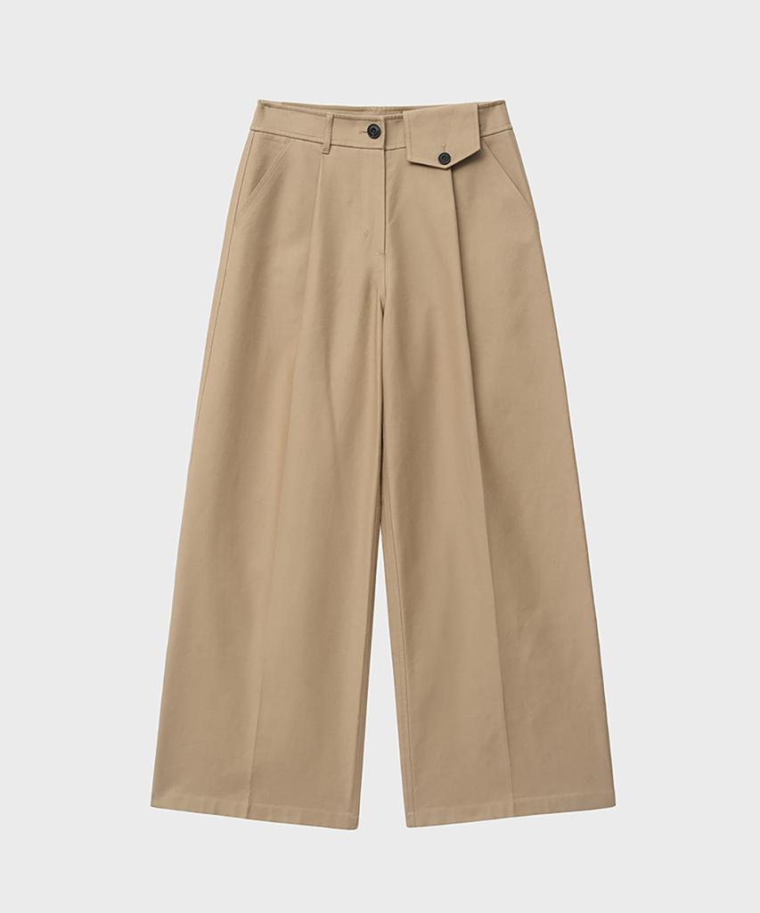 NOIRER FOR WOMAN Heavy Chino One-Pleat Wide Pants (Beige)