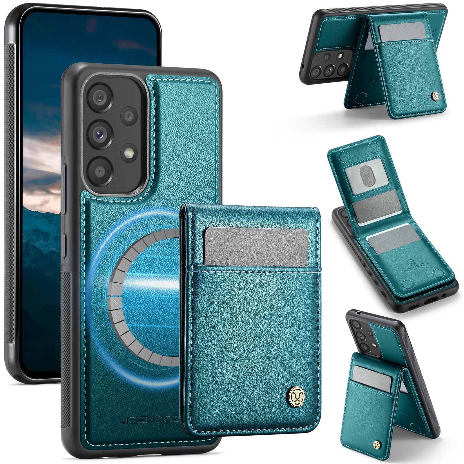 

For Samsung Galaxy A53 5G Leather Back Cover Magnetic Case JEEHOOD J06 Phone Case with Card Bag RFID Blocking