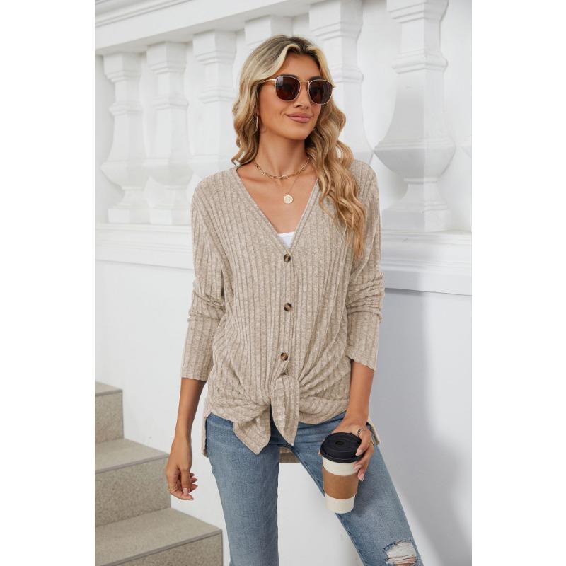 Damen Bluse Herbst Langarm Button Up Cardigan Strick Gebürstet Tops