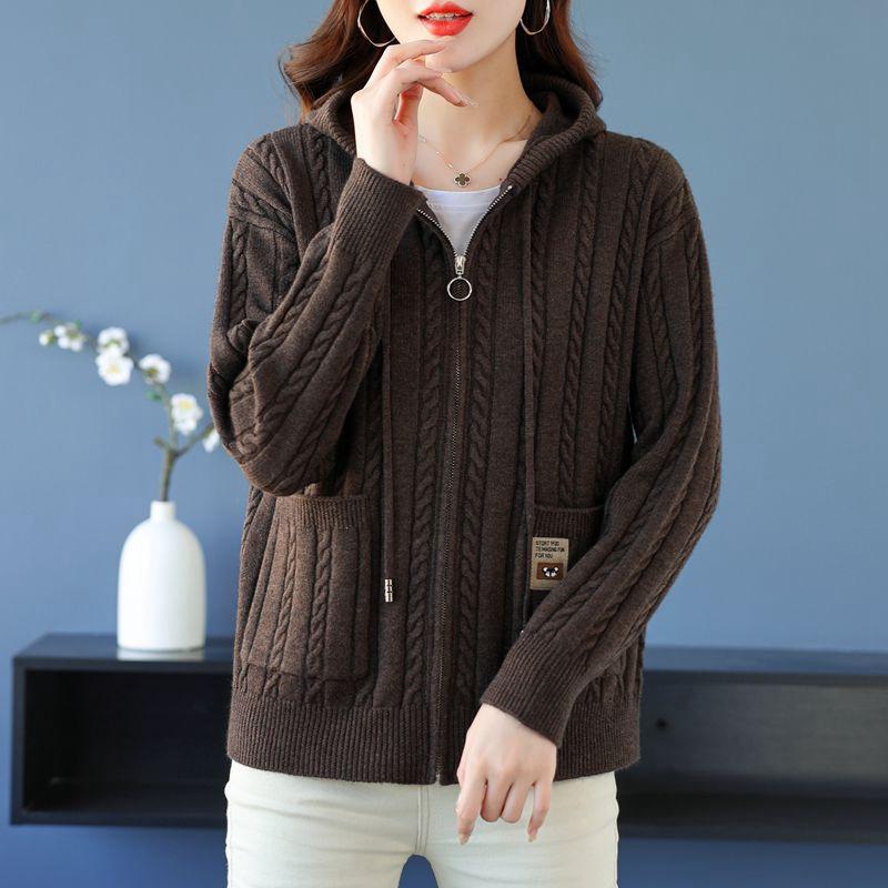 Mode Koreanische Strickjacke Pullover Jacke Frauen Mit Kapuze Lose Zipper Pullover Weibliche Elegante Strickwaren Mantel Tops