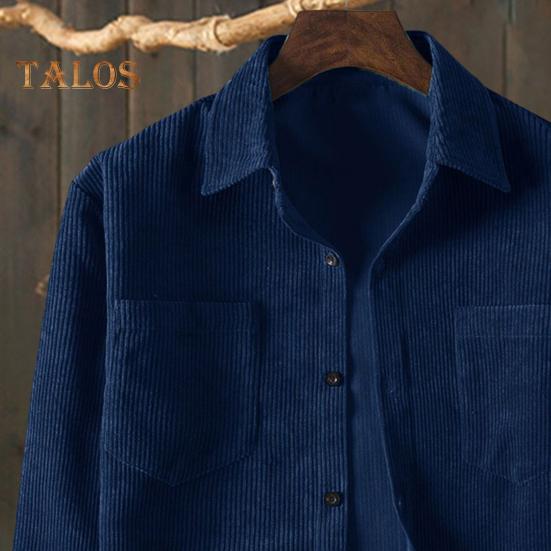 Herren Cordhemd Umlegekragen Einreihig Einfarbig Lockere Strickjacke Retrostil Mittellang mit Brusttaschen Oberteil für den Alltag Pendeln