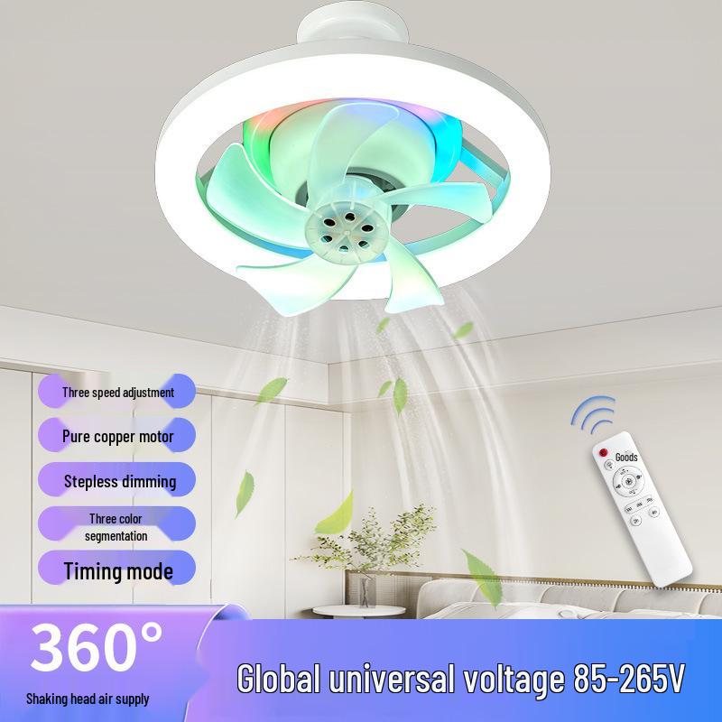 360° RGB Rotating Fan Light with Remote, E27 Base, Stepless Dimming, Three-Color Control