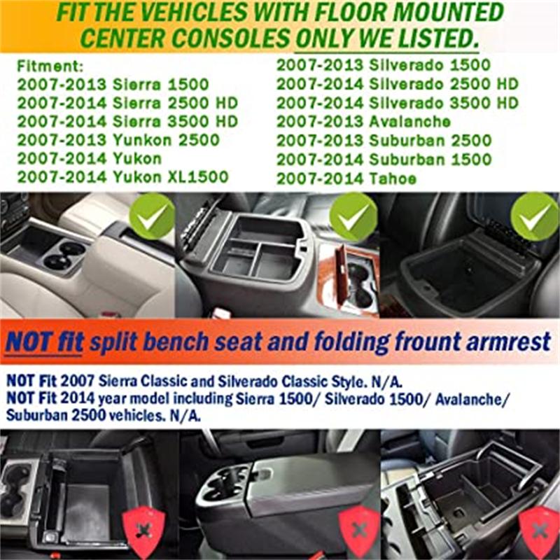 Center Console Organizer Tray For Chevry Tahoe/GMC Yukon 2007-2014 Central Armrest ABS Secondary Storage Box