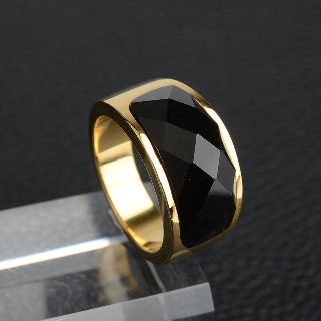 

Не выцветающие байкерские кольца из нержавеющей стали с печаткой для мужчин, ювелирные изделия унисекс с черным камнем оккультной огранки 10 золотой