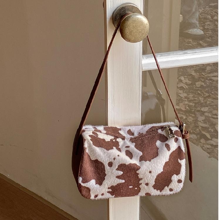 Shoulder Bag for Women Cow Print Clutches Purses Hobos Handbag with Zipper Closure Trendy Underarm Purses Commuting Bag