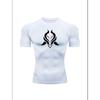 Men'S Demon Print Compression T-Shirt, Quick Dry Short Sleeve Gym Workout Tee, Gothic Tribal Pattern Athletic Fitness Training Top