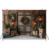 Mocsicka Christmas Wood Door Background Photography Room Wreath Tree Wall Backdrop Shooting Props Party Decoration Studio Banner