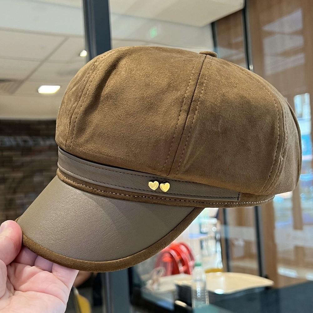 Faux Leather Duckbill Cap Love Baker Boy Hat New Women's Octagonal Newsboy Cap  Casual Outings