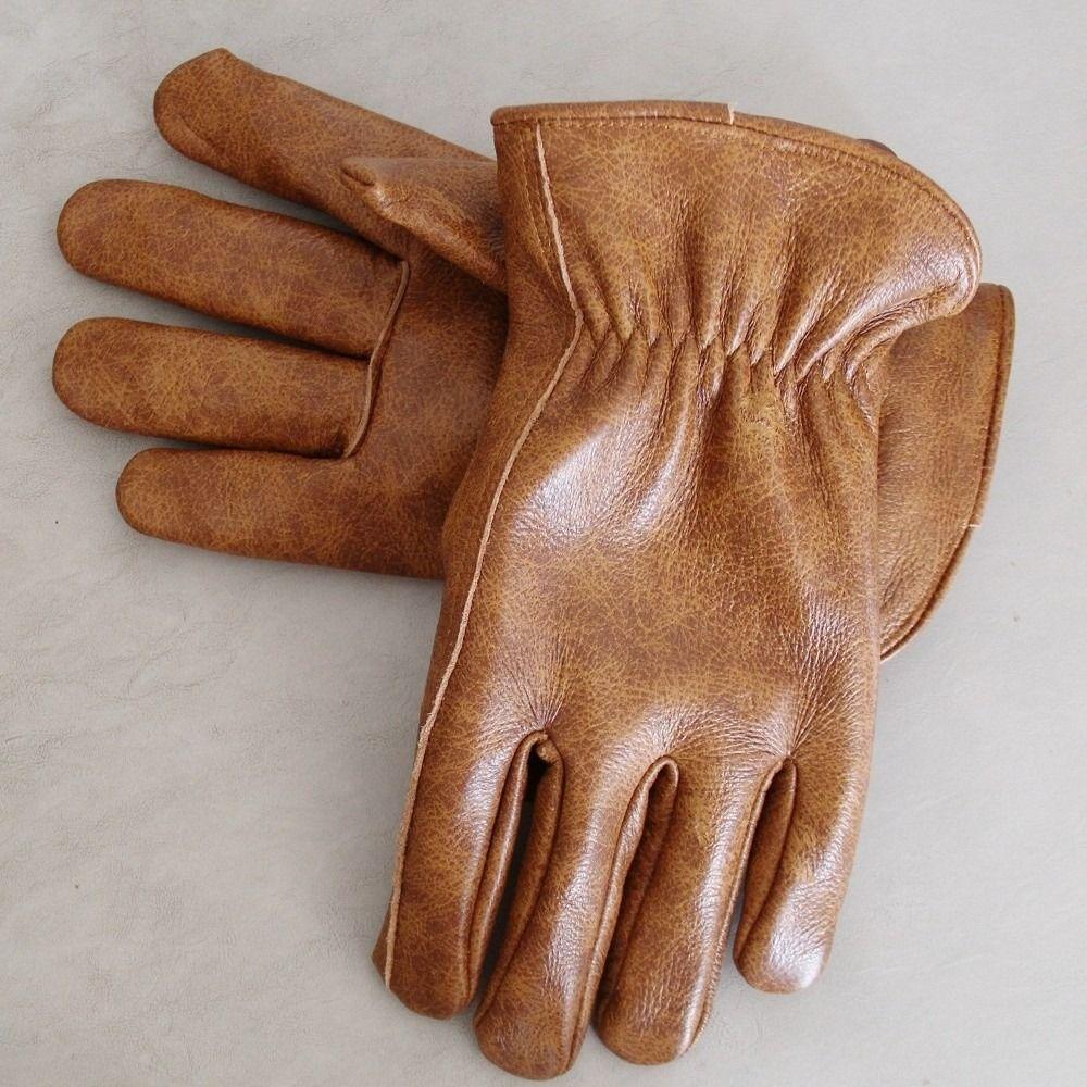 1 pair Brown Color Leather Gloves Vintage Tie-Dye Work Gloves Safety Gloves Outdoor Biker