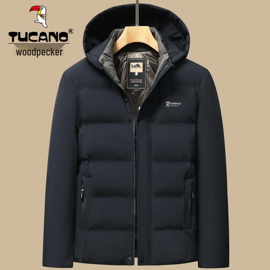 Woodpecker Men's Thick Hooded Winter Jacket - Middle-aged, Down Cotton Coat
