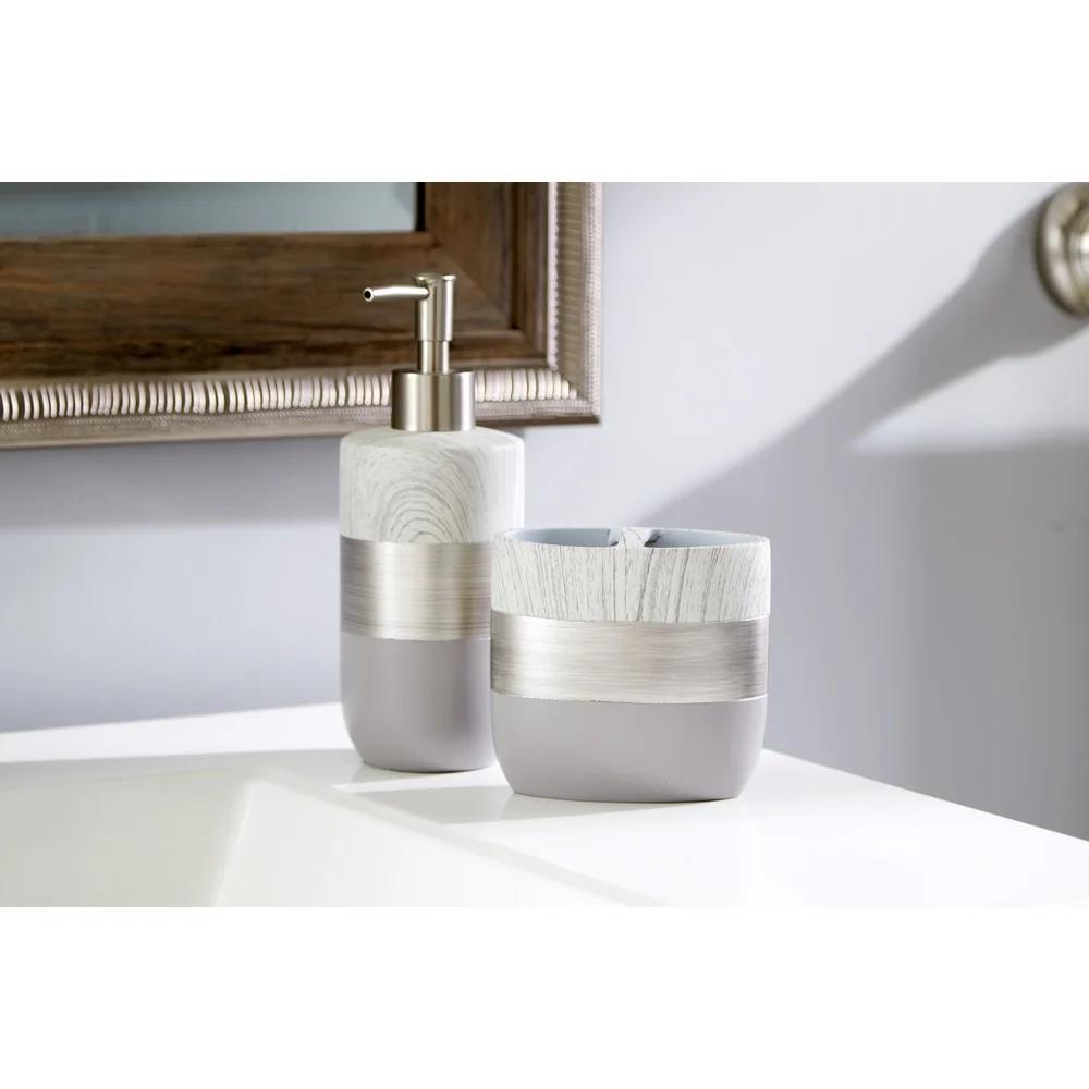 Natural Lotion Soap Dispenser Brushed Nickel Pump Resin Cement Contemporary Bathroom Accessory Guest Master Bath Decor Elegant
