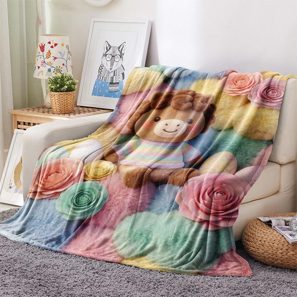 1Pc Pony Brown Print Flannel Blanket, High Quality Comfortable for All Seasons, Home Decor, Warmth and Comfort, Perfect for Christmas Gifts