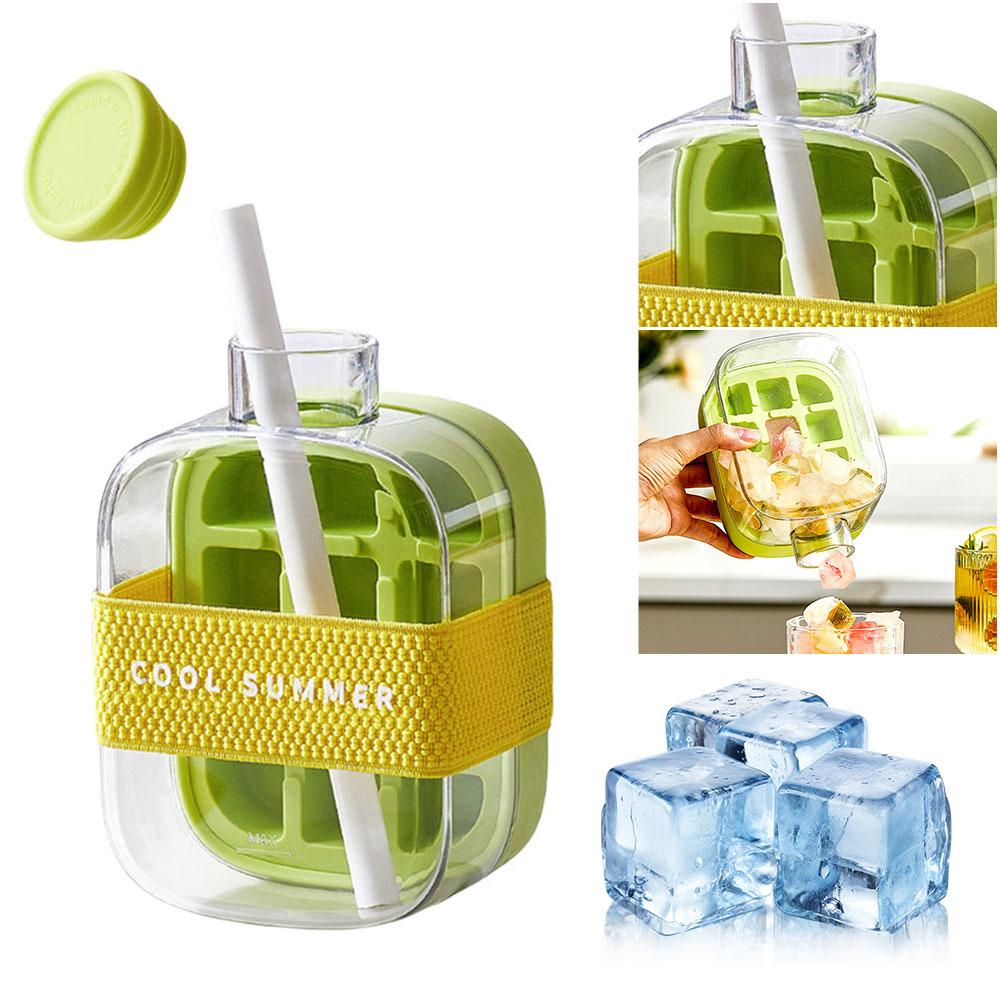 Ice Cube Tray With Lid NO SPILL Ice Tray For Freezer Silicone Ice Cube Tray For Freezer With Straw 2 in 1 Ice Cubes Tray