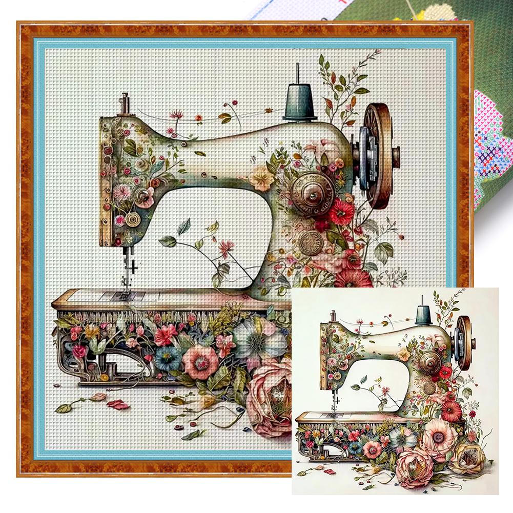 Full Embroidery Cotton Thread 14CT Printed Floral Sewing Machine Cross Stitch