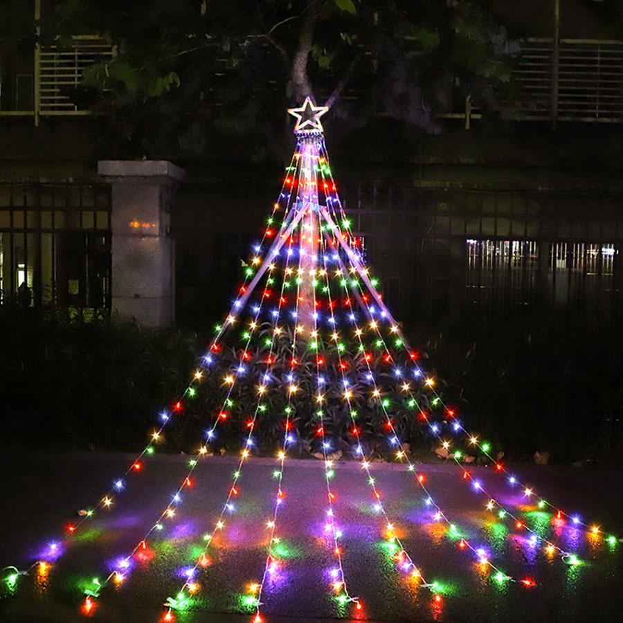 

9x3.5M 350 LED Christmas Tree Waterfall star string light Christmas Waterfall Tree Lights with Star Topper for Holiday Decor 110V US Plug різнокольоровий