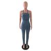 European American Casual Slim Backless Bandage Denim Jumpsuit